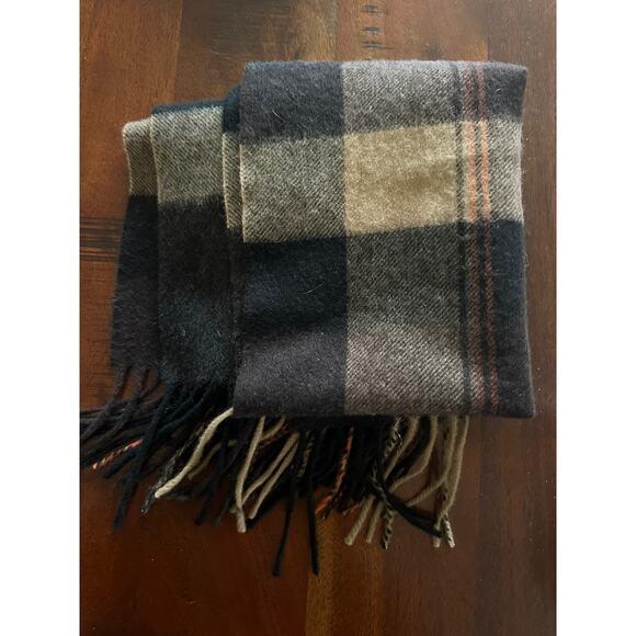 CLUB ROOM Men's Plaid 100% Cashmere Scarf Brown Beige Black Fringe 65x12” - Picture 9 of 13